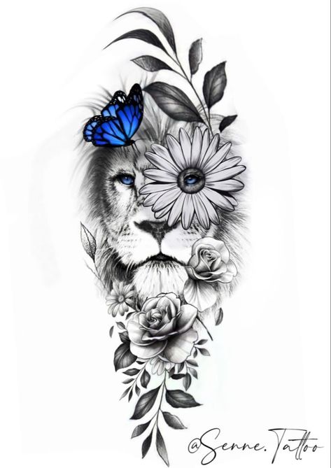 #ElegantTattoos #FineLineTattoo #ChicTattoos #ArtisticInk #SophisticatedTattoo #DelicateTattoo #MinimalistTattoo #ElegantInk #StylishTattoos #ElegantBodyArt Lion King Decorations, Lion And Rose Tattoo, Lion Tattoo With Flowers, Lion Paintings, Leo Lion Tattoos, Tattoo Lions, Lions Tattoo, Lion Tattoo On Thigh, Lion Back Tattoo