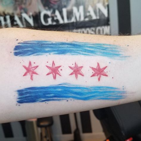 Chicago Flag Tattoo, Chicago Tattoo, Chicago Pride, Winning Tattoo, Chicago Flag, Flag Tattoo, Tattoo Women, 3 Things, Tattoo Artist