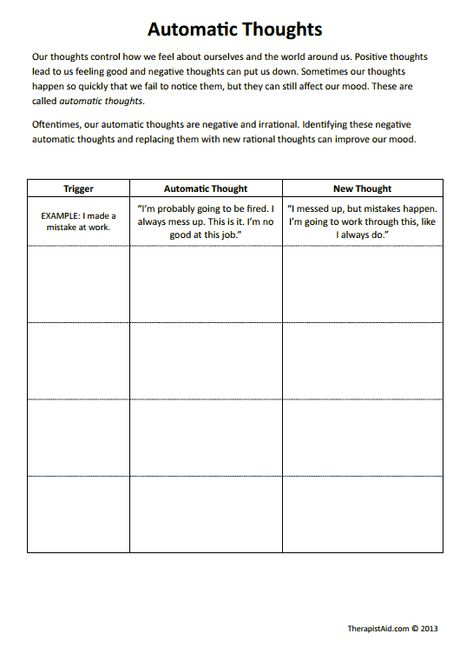 Thought Stopping, Thoughts Worksheet, Automatic Thoughts, Cbt Worksheets, Counseling Worksheets, Cbt Therapy, Cognitive Behavior, School Social Work, Mental Health Counseling