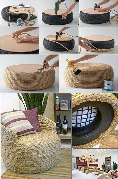 Diy decoración con manualidades para el hogar Kursi Ban, Tire Furniture, Upcycled Kitchen, Diy Rope Basket, Kraf Kertas, Homemade Home, Diy Furniture Decor, Homemade Home Decor, Small Bench