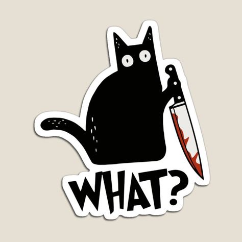 Katze was? Mörderische schwarze Katze mit Messer-Geschenk-erstklassigem T-Shirt, T-Stück Speicher der kleinen Familie • Entdecke einzigartige Designs von unabhängigen Künstlern. Genau dein Ding. Knife Sticker, Cat With Knife, Doodle Diary, Stickers Cool, Black Cat Sticker, Cat Doodle, Cute Black Cats, Halloween Stickers, Buy A Cat