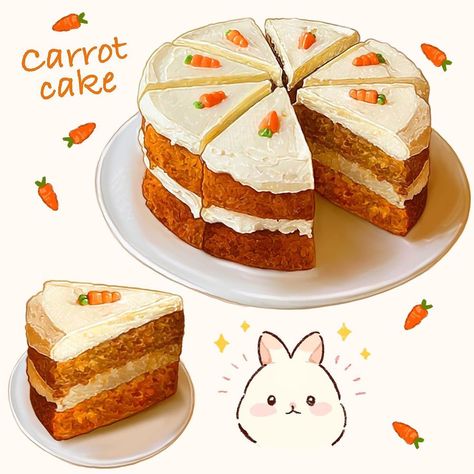 3,081 個讚，82 則留言 - Instagram 上的 ❤ Deanna Margarida Floyd ❤（@foodart1993）：「 Ever since my sister made carrot cake I am in love with it. This was so fun to draw and I love the… 」 Pie Drawing, Food References, Animated Food, Desserts Drawing, Cake Drawing, 귀여운 음식 그림, Cake Illustration, Baking Art, Fun To Draw