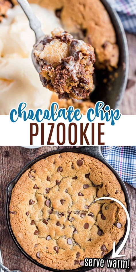 Homemade Chocolate Chip Cookie Dough, Cast Iron Skillet Cookie, Pizookie Recipe, Skillet Food, Skillet Cookies, Skillet Desserts, Special Cookies, Warm Desserts, Homemade Chocolate Chips