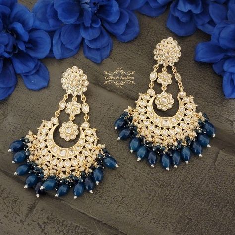 Polki Studs, Wide Pictures, Heavy Jewellery, Wedding Jewellery Designs, Dark Blue Earrings, Wedding Jewelry Sets Bridal Jewellery, Kundan Jewellery Set, Engagement Mehndi Designs, Fancy Jewellery Designs