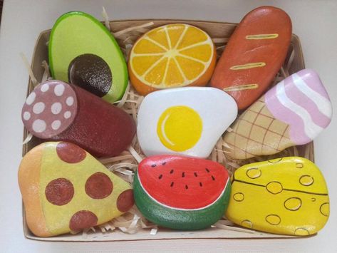 Fall Pumpkins Painting, Play Food Set, Fruits For Kids, Pretend Food, Painted Rocks Kids, Painted Rocks Diy, Mud Kitchen, Pumpkin Art, Hand Painted Stones