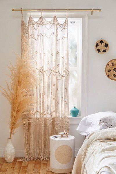 10 Boho Curtain Ideas That Will Instantly Cozy Up Your Space | Hunker Boho Bedroom Curtains, Rideaux Boho, Cortina Boho, Cortinas Boho, Bamboo Beaded Curtains, Pola Macrame, Decor Ikea, Bedroom Curtains, Dekorasi Kamar Tidur