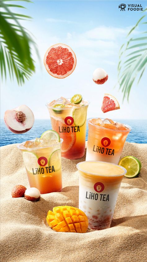 LiHO TEA SUMMER CAMPAIGN on Behance Summer Drinks Creative Ads, Summer Drinks Menu Design, Food Beverage Design, Drink Banner Design Ideas, Summer Cosmetics Design, Summer Ads Design, Summer Campaign Design, Summer Campaign Advertising, Summer Drink Photography