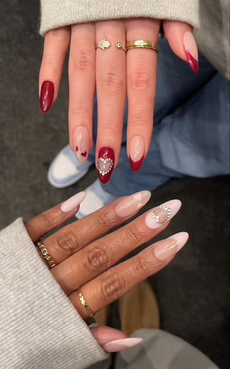 Valentines Day Nails 2023, Red Rhinestone Nails, Rihanna Nails, Handy Andy, Matching Nails, Kylie Nails, Valentines Day Nails, Manicure Nail Designs, Nails Today