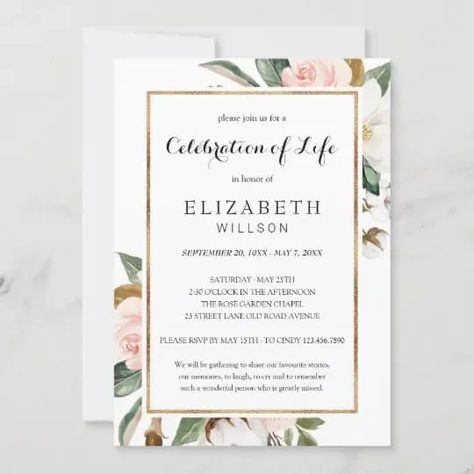 Celebration of Life Funeral Memorial Blush Floral Invitation Memorial Ideas, Funeral Memorial, Memorial Service, Floral Invitation, Mothers Day Cards, In Loving Memory, Celebration Of Life, Invitation Zazzle, Funeral