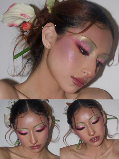 Makeup trends 2023 / 2024 Pastel makeup flower makeup Makeup Looks With Flowers, Pastel Editorial Makeup, Tea Party Makeup Looks, Garden Of Time Makeup, Pink Flower Eye Makeup, Editorial Flower Makeup, Spring Editorial Makeup, 2024 Spring Makeup, Hyperfem Makeup