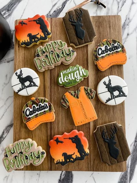 Hunting Cookies Decorated, Cookie Inspiration, Cookies Decorated, Baking Flour, Deer Head, Birthday Cookies, Deer Hunting, Pheasant, Monster Cookies