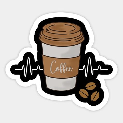 Heartbeat design on cup for Coffee Lovers! - Coffee - Sticker | TeePublic Cafe Stickers Printable, Coffee Stickers Printable, Coffee Shop Stickers, Stickers Cafe, Cat Coffee Art, Cafe Stickers, Coffee Cup Sticker, Coffee Sticker Design, Coffee Merchandise