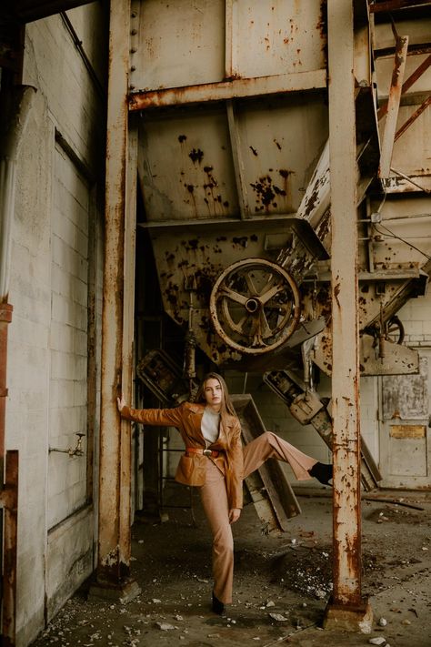 City Fashion Photography, Street Fashion Photoshoot, Denim Photoshoot, Abandoned Warehouse, City Shoot, Model Portrait, Portrait Photography Women, Street Portrait, Industrial Photography