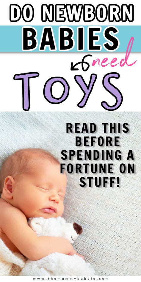 Do you need to buy toys for newborn babies? And what toys will actually be good for your baby? Here's a complete guide to what to do about toys for your new baby. New Born Baby Toys, Newborn Baby Needs, Toys For Newborns, Life With A Newborn, Newborn Needs, Newborn Baby Tips, Newborn Tips, Newborn Toys, Newborn Essentials