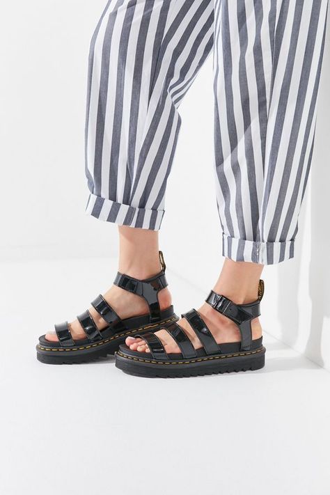 8 Sandal Trends You Can Shop for Under $100 Dr Marten Blaire Sandals, Dr Marten Blaire, Patent Leather Outfits, Dr Martens Blaire, Red Doc Martens, Logo Play, Galaxy Converse, Galaxy Vans, Doc Martens Outfit