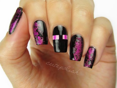 Minecraft Nails, Mc Nails, Pink Black Nails, 1 Day Left, Fake Nails Designs, Blue Acrylic Nails, Goth Nails, Pretty Nail Art Designs, Really Cute Nails