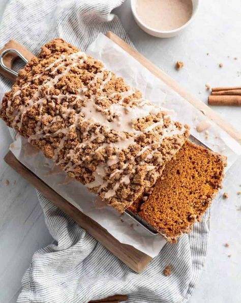 Easy Pumpkin Loaf, Gluten Free Vegan Pumpkin Bread, Gluten Free Pumpkin Bread Recipe, Gluten Free Quick Bread, Pumpkin Streusel, Vegan Pumpkin Bread, Pumpkin Spice Bread, Gluten Free Pumpkin Bread, Cinnamon Icing