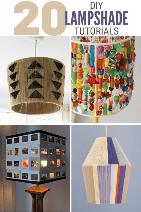 Light up the room with these homemade DIY lampshades. These DIY lampshades come in a variety of shapes and sizes. There’s sure to be one that fits your home. #thecraftyblogstalker #lampshades #diylampshadeideas #diylampshade Diy Ceiling Lamp, Upcycle Lamp, Homemade Lamps, Geometric Lampshade, Diy Lampshade, Make A Lampshade, Boho Lamp, Beaded Lampshade, Lampshade Makeover