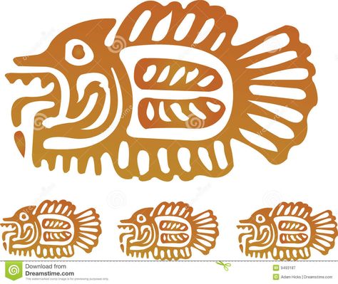 Aztec Fish Royalty Free Stock Photography - Image: 9493187 Brown Illustration, Aztec Wall Art, Creature Ideas, Aztec Symbols, Aztec Tattoos, Colour Illustration, Fish Symbol, Tooling Patterns, Mosaic Art Projects