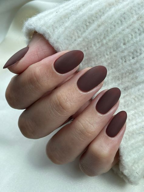 Matte Almond Nails, Neutral Nails Acrylic, Oval Nails Designs, Natural Acrylic Nails, Brown Nail, Short Almond Nails, Solid Color Nails, Fall Nail Trends, Matte Nails Design