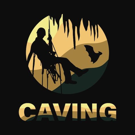 Vector colorful silhouette of cave explo... | Premium Vector #Freepik #vector Cave Logo, Cave Illustration, Bat Boys, Mountain Logos, Caving, Vintage Logo, Vector Photo, Premium Vector, Shirt Design