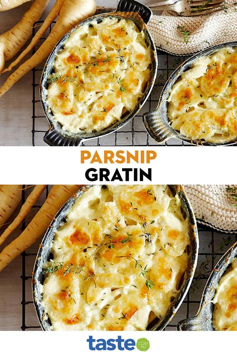 For a delicious side to your weekday meal try this tasty parsnip gratin. Parsnip Gratin, Onion Bake, Weekday Meals, Parsnips, Yummy Sides, Vegetable Dishes, Yum Yum, Pumpkin Pie, Peas