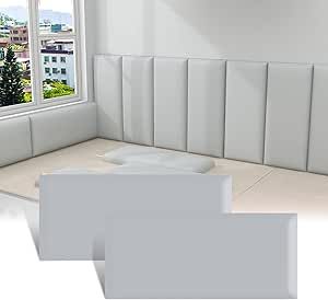 3D Anti-Collision Wall Padding for Kids, Peel and Stick Upholstered Wall Panels, Queen Headboard, Playroom Decorative Protection Wall Stickers, Pack of 2 Panels Sized 23.6” X 11.8” (Light grey) Upholstered Wall Panels, Upholstered Walls, Queen Headboard, Wall Panels, Bunk Beds, Basement, Wall Stickers, Light Grey, For Kids