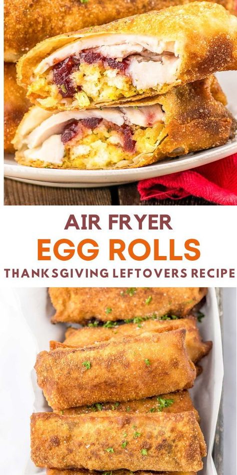 Easy Egg Rolls, Egg Rolls In Air Fryer, Rolls In Air Fryer, Stuffing Thanksgiving, Turkey And Stuffing, Thanksgiving Leftover, Thanksgiving Leftover Recipes, Leftover Cranberry Sauce, Sweet Potato Pancakes