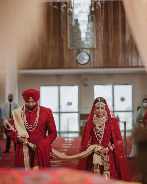 Sikh Wedding Dress, Punjabi Marriage, Red Indian Wedding, Punjabi Wedding Suit, Sikh Wedding Photography, Punjabi Wedding Couple, Bride Suit, Sikh Bride, Anand Karaj