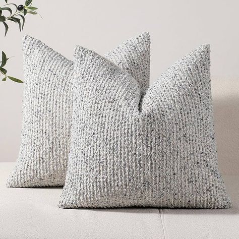 Amazon.com: DEZENE Striped Throw Pillow Covers 18x18 Set of 2 Green Textured Boucle Chic Morden Boho Accent Farmhouse Square Decorative Couch Pillow Covers for Home Decor Bed Sofa Living Room : Home & Kitchen Balcony Couch, Beige And Grey Living Room, Couch Pillow Arrangement, Grey Couch Decor, Bed Sofa Living Room, Throw Pillow Combinations, Cream Living Rooms, Neutral Throw Pillows, Pillow Combos