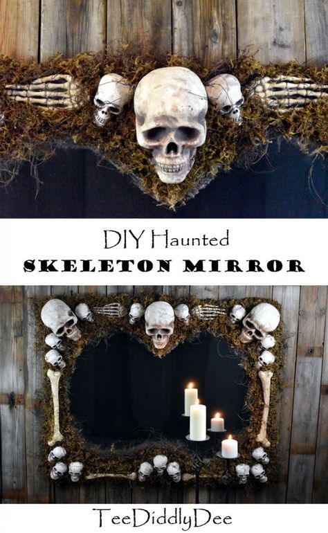 Mirror Halloween Decoration, Skeleton Mirror, Creepy Halloween Props, Halloween Mirror, Skull Ideas, Dekorasi Halloween, Jack Skeleton, Halloween Props Diy, Casa Halloween