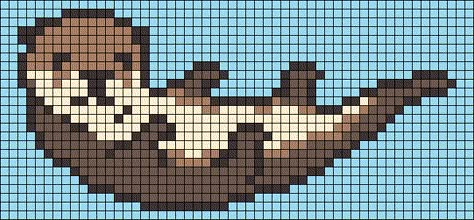 Alpha pattern #59079 preview Alpha Pattern Otter, Otter Embroidery Pattern, Possum Alpha Pattern, Otter Perler Beads, Raccoon Alpha Pattern, Highland Cow Pixel Art, Pixel Art Otter, Alpha Pattern Tapestry, Alpha Pattern Animals