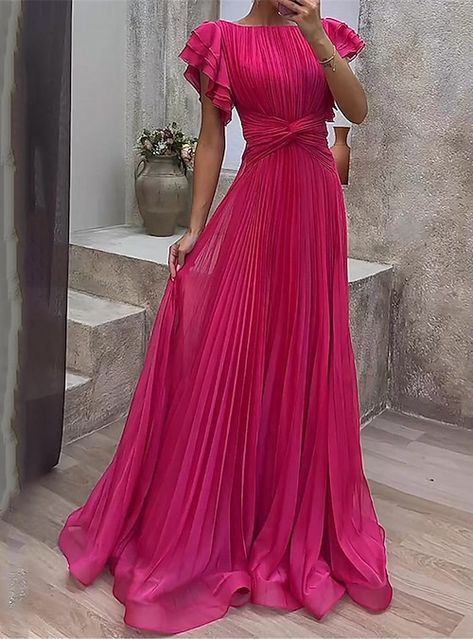 Boho Party Dress, Butterfly Sleeve Dress, Flowy Design, Evening Dresses With Sleeves, Loose Maxi Dress, Pleated Maxi Dress, Pink Maxi Dress, Evening Party Dress, Aaliyah