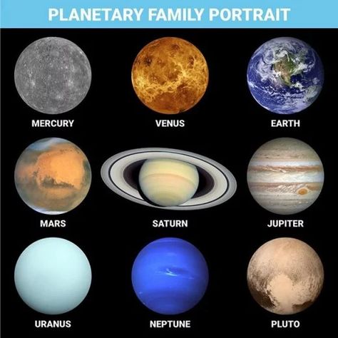 Collage of NASA photos of different planets, including some false-color, enhanced-color, and radar topography with artificial color. Nasa Space Pictures, Nasa Planets, Planet Pictures, Nasa Pictures, Eight Planets, Planets Images, Solar System Art, Birth Colors, Solar System Projects