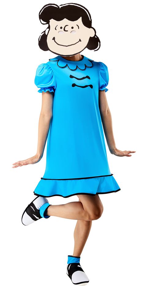 PRICES MAY VARY. OFFICIALLY LICENSED Peanuts adult costume, look for trademark on packaging and label to help assure you've received authentic safety-tested item Adult size Lucy costume dress, flat faced foam mask, and boot-covers IMPORTANT: Costume sizes are different from clothing sizes; review the Rubie's size chart image when selecting a size and consider buying the next size up if you are at the top of a size range GROUPS AND FAMILIES: Combine with another Peanuts character costume by Rubie Peanut Costume, Lucy Costume, Peanuts Lucy, Pretty Blue Dress, Lucy Van Pelt, Lucy Dresses, Boot Covers, Holiday Costumes, Blue Socks