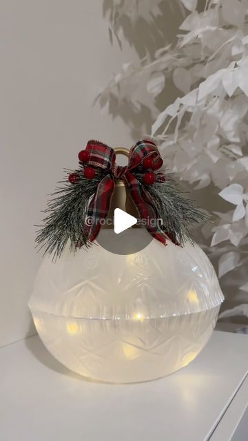 Rocio Ruiz on Instagram: "If you like big ornaments for Christmas 🎄 then try this beautiful and easy DIY you are going to love it 🤩 get all the materials at Dollar Tree  #christmastime  #christmasdecorations  #christmasdiy" Christmas Lantern Centerpieces Diy, Diy Christmas Ball Ornaments Ideas, The Shabby Tree Christmas Crafts, Christmas Styrofoam Crafts, Diy Large Xmas Ornaments, Diy Outdoor Christmas Ball Lights, Dollar Tree Crafts Christmas Ornaments, Dollar Tree Giant Ornaments Diy, Ornament Centerpieces Diy