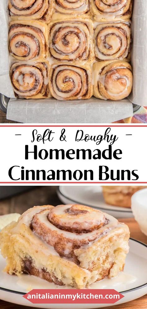 Soft, doughy and comforting these are the best Homemade Cinnamon Buns with a warm cinnamon sugar filling and a yeast-based dough enriched with butter and sugar. These sweet rolls bake up to fluffy perfection then are topped with an easy glaze which adds an extra layer of sweetness to this indulgent treat! Best Homemade Cinnamon Rolls, Cinnamon Rolls From Scratch, Cinnamon Bun Recipe, Cinnamon Roll Recipe Homemade, Fluffy Cinnamon Rolls, Cinnamon Rolls Easy, Best Cinnamon Rolls, Homemade Cinnamon Rolls, Cinnamon Rolls Homemade