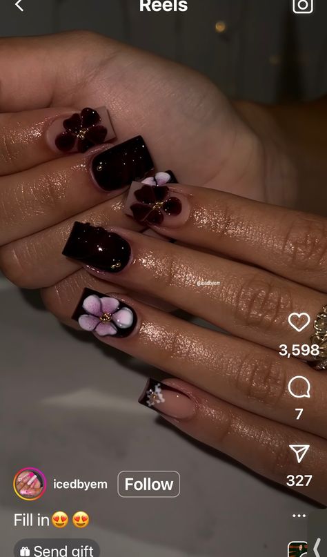 Dark Short Nails, Dark Acrylic Nails, Send Gift, Nails Designs, Nail Tech, Short Nails, Nail Inspo, Acrylic Nails, Nail Designs