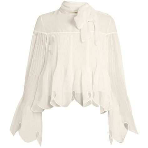 See By Chloé Pleated crepe blouse ($510) ❤ liked on Polyvore featuring tops, blouses, pleated blouse, white tie neck blouse, white pleated blouse, flare sleeve top and necktie blouse Scalloped Shirt, Neck Tie Blouse, Scalloped Blouse, White Blouses, Crepe Blouse, White Shirt Blouse, Bow Shirt, Flared Sleeves Top, Pleated Shirt