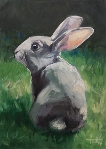 Oil Pastel Animal Art, Small Animal Paintings, Bunny Painting Easy, Rabbit Painting Acrylic, Dog Paintings Acrylic, Rabbit Paintings, Acrylic Animals, Portraits Painting, Bunny Rabbit Art