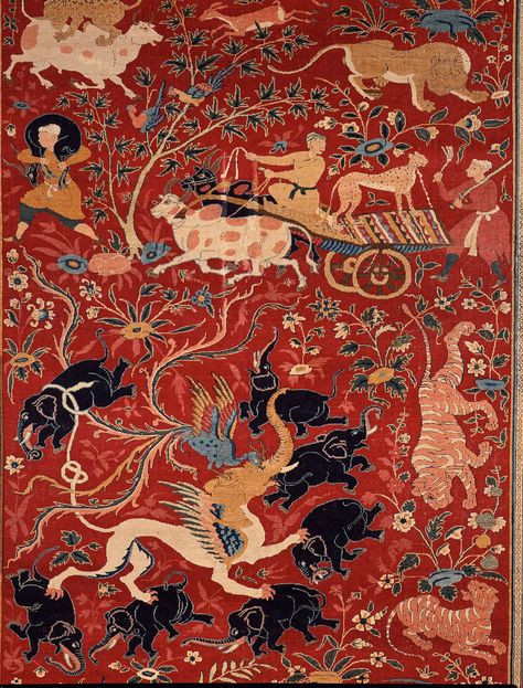 Pictorial carpet (detail). Cotton warp and weft with wool knotted pile, Northern Indian (Lahore), Mughal dynasty, about 1590–1600 Historical Art, Miho Museum, Indian Carpet, Folk Art Flowers, Rug Hooking Patterns, Unicorn Art, Buddha Art, Abstract Canvas Painting, Patterned Carpet