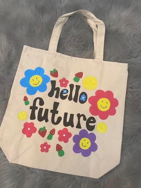 Lukis Tote Bag, Design Totebag Aesthetic, Totebag Painting Ideas Aesthetic, Tote Bag Design Painting, Tote Bag Design Paint, Totebag Aesthetic Design, Totebag Lukis, Tote Bag Design Ideas Aesthetic, Totebag Painting Ideas