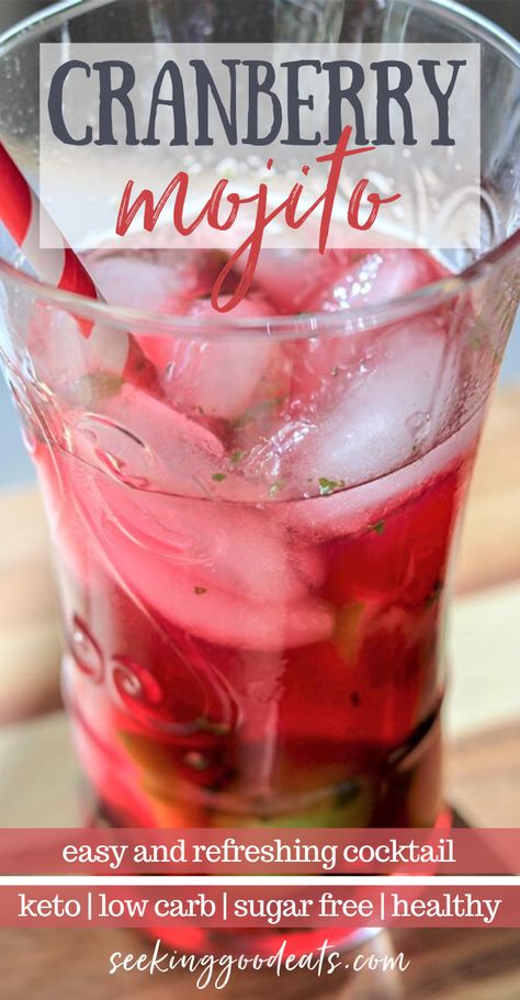 Low carb cranberry mojitos are a refreshingly light cocktail that is also sugar-free and keto-friendly. Made with cranberry juice so it's perfect year-round! An easy cocktail recipe that is also a healthy recipe! The perfect balance between sweet and tart. Use vodka or rum – you’re gonna LOVE this drink. #lowcarb #mojitos #sugarfree #keto #ketogenic #healthyrecipe #cocktails #drink #vodka #rum Cranberry Cocktail Recipe, Easy Cocktail Recipe, Sugar Free Cocktails, Drink Vodka, Light Cocktails, Low Carb Cocktails, Keto Cocktails, Keto Holiday, Keto Christmas