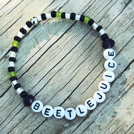 Beetlejuice Broadway Themed Bracelet! Perfect gift for Beetlejuice fan! Share and remember each moment! The perfect gift to compliment tickets to a show, a gift for a fan to enjoy, or a celebration of an upcoming performance by a friend in a show! So many reasons to Share, Sparkle and SHINE!  A portion of the proceeds from Broadway Bracelets sold by The Gift Shop by TCS will be donated to BROADWAY CARES!  "Broadway Cares/Equity Fights AIDS is the philanthropic heart of Broadway, helping people a Halloween Jewelry Diy Bracelets, Musical Bracelet Ideas, Beetle Juice Bracelets, Beetlejuice Jewelry Diy, Beetlejuice Bracelet Ideas, Riverdale Bracelets, Beetlejuice Bracelet, Halloween Bracelet Ideas, Bracelet Making Ideas