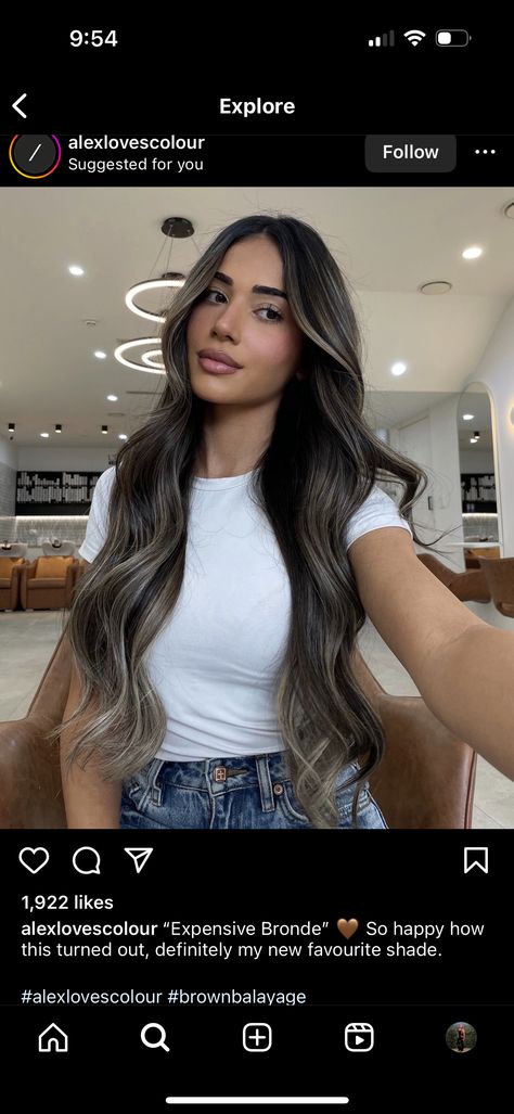 Bolyoge Dark Brown Hair, Dark Balayage On Black Hair, Balayage Hair With Extensions, Subtle Ash Balayage On Dark Hair, Long Brunette Hair Extensions, Balayage Brownie Batter, Balayage On Black Hair Indian, Brownie Batter Balayage, Dark Hair Balayage Black