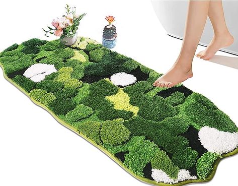 Amazon.com: Hifuwan Cute Green Moss Bathroom Runner Rug Long Rectangular Boho Aesthetic Leaf Leaves Bath Mat Shaggy Non Slip Absorbent Shower Mat Decor : Home & Kitchen Moss Bathroom, Long Bath Mat, Bathroom Runner, Large Bath Mat, Bath Runner, Moss Rug, Bathroom Runner Rug, Bohemian Bathroom, Bathroom Themes