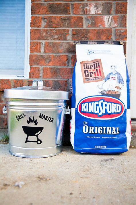 DIY Charcoal Storage and FREE Printable Firecracker Popcorn, Charcoal Storage, Diy Charcoal, Fruit Pizzas, Onesie Cupcakes, Mini Fruit Pizzas, Mini Chicken Pot Pies, Metal Trash Cans, Charcoal Bags