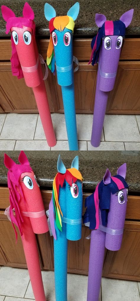 Pool Noodle Pony, Pool Noodle Horse, Noodle Horse, Pool Noodle Crafts, Cowboy Theme Party, Wild West Party, My Little Pony Birthday Party, Pony Birthday Party, Rodeo Party