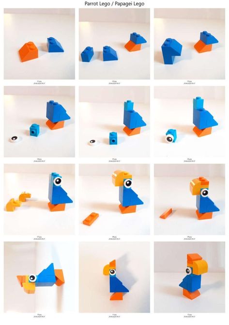 Classic Lego Ideas, Diy Lego Builds, Lego Easy Ideas, Lego Parrot, Easy Lego Builds, Lego Classic Ideas, Lego Bird, Lego Duplo Animals, Lego Basic