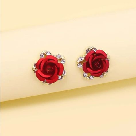 Red Rose Earrings, Bridal Jewellry, Boho Drop Earrings, Beautiful Beaded Jewelry, Rhinestone Rose, Embellished Fashion, Vintage Stud Earrings, Rose Stud Earrings, Dragon Earrings